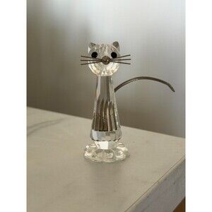 SWAROVSKI Crystal CAT Sitting With Silver Mesh Tail Retired EUC